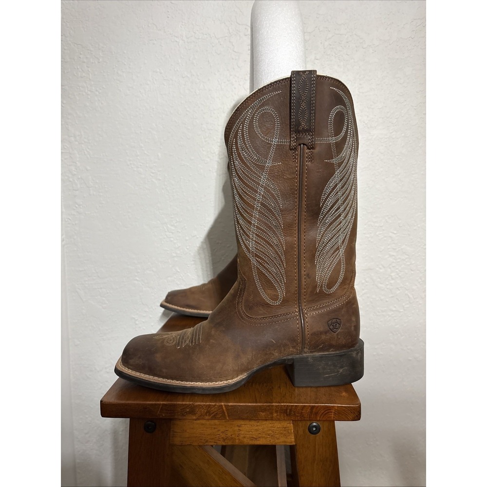 Ariat Womens 7.5B Round Up Wide Square Toe Cowboy Boots Brown Leather 10018528 - Picture 3 of 13
